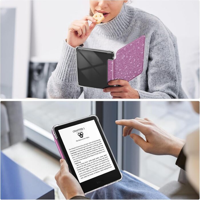 Чохол Fintie для Kindle 6 (11-го покоління) 2024/2022, прозомий, з авто-ввімкненням/вимкненням, для Kindle Basic 2024, фіолетовий з блискітками