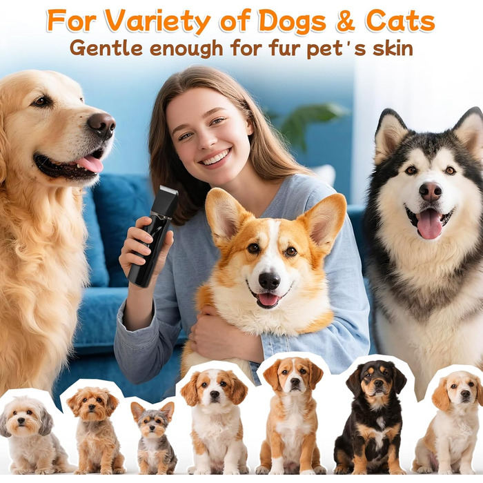 Набір для стрижки собак 4 в 1 Ninonly: тиха, акумуляторна машинка для собак та котів з 4 насадками для тіла, лап, очей та вух. Тример для лап. Чорний колір.