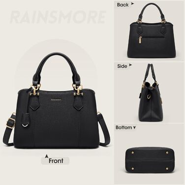 Сумка жіноча RAINSMORE середнього розміру з екошкіри, чорна. Сумка-тоут, сумка на плече, сумка через плече.