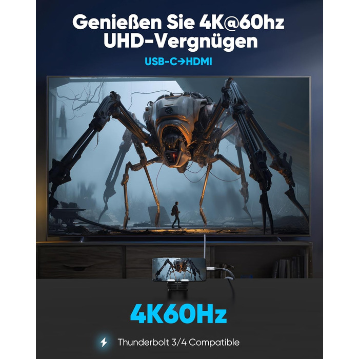 Кабель USB C на HDMI Highwings 4K@60Hz 1.8м (сірий), сумісний з iPhone, MacBook, iPad, Surface, Galaxy