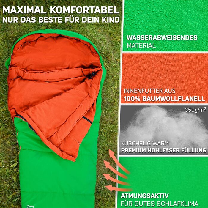 Дитячий спальний мішок для хлопчиків та дівчаток до 145 см | 100% бавовна | Легкий та теплий спальник-кокон | Outdoor спальник для кемпінгу [1200г] | Кольори: фіолетовий/бірюзовий (зелений/помаранчевий)