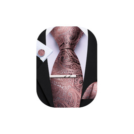 Комплект краватка, краваткова хустинка та запонки Barry.Wang для чоловіків, шовкова краватка, рожево-сірий колір, для весілля, вечірки, ділового стилю