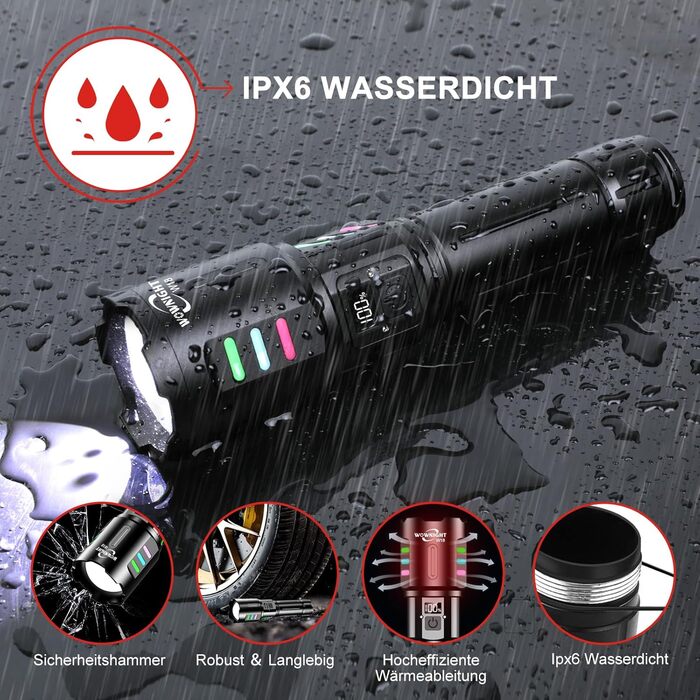 Ліхтар LED акумуляторний тактичний, 500000 люмен, 5 режимів, плавне регулювання яскравості, для кемпінгу та надзвичайних ситуацій, чорний