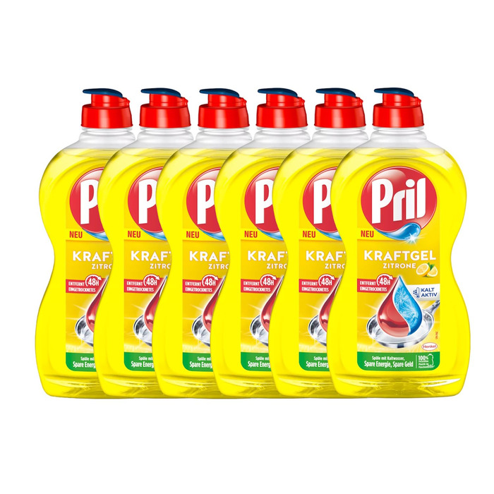 Засіб для миття посуду Pril Kraft Gel з лимоном, концентрований гель для видалення жиру, 450 мл (набір 6 шт)