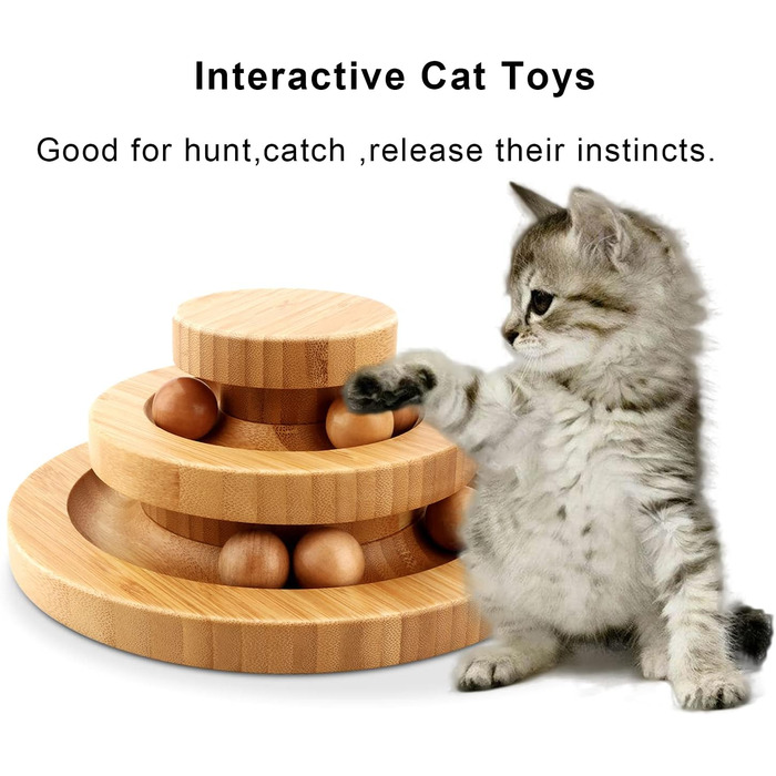 Cat Toys Self-Entertainment, Interactive Bamboo Cat Toy THREE Tiers Rotating Smart Track Ball Swing Roller with Bells (type 3)