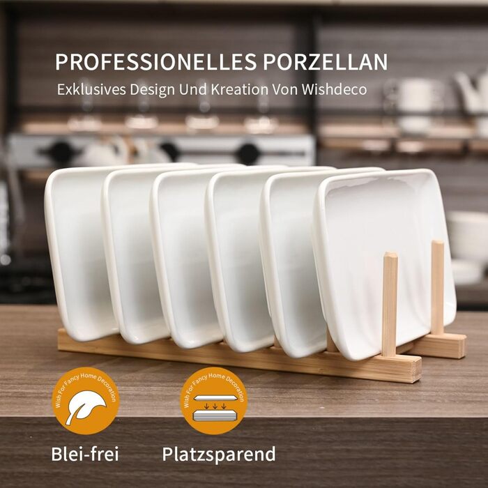 Teller Rectangular Set of 6, Porcelain Serving Plates White 23x12 cm, Long Serving Plates, Small Dinner Plates for Dessert, Cake, Sushi, Salad, Antipasti