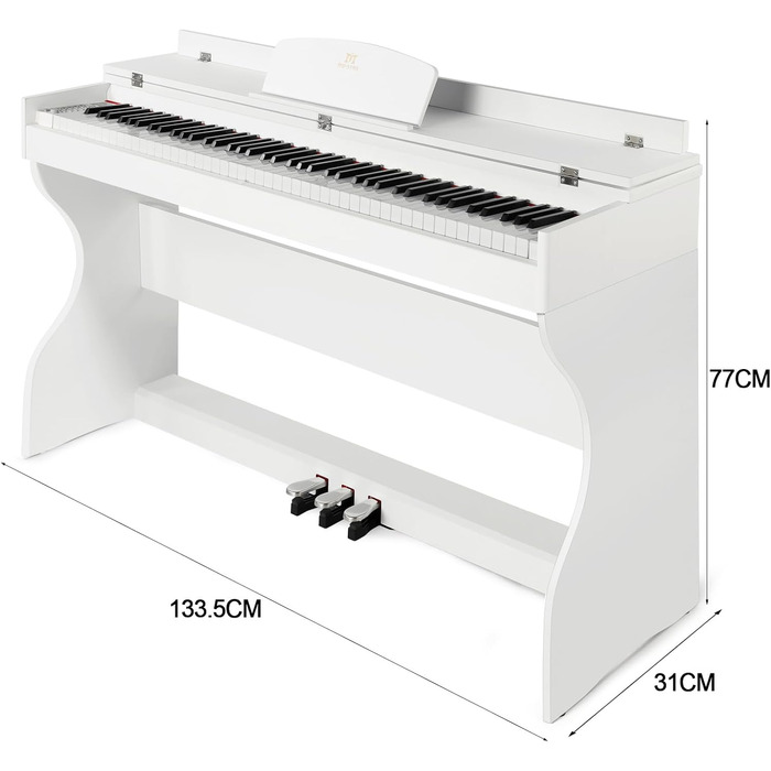 Електронне піаніно MUSTAR 88 клавіш з табуретом, цифрове піаніно, електричне піаніно з підставкою, 3 педалі, 2 роз'єми для навушників, LCD-дисплей, USB/MIDI, піаніно для початківців, чорний колір