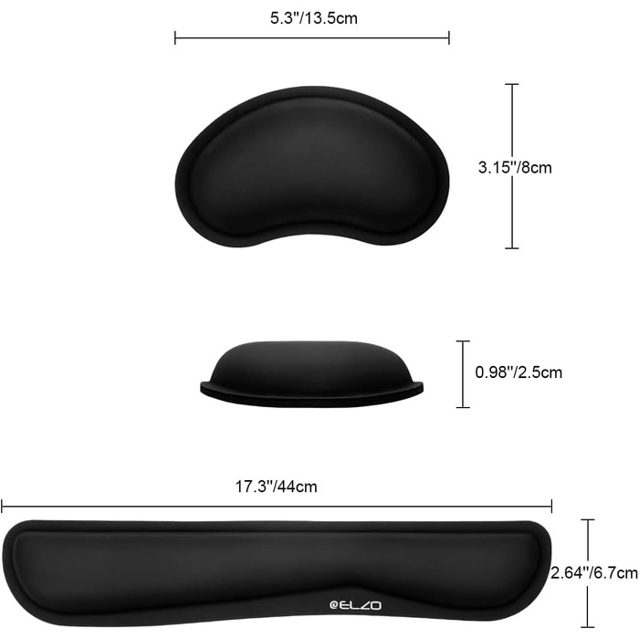 Підставка для зап'ястя ELZO для клавіатури з Memory Foam, ергономічна, для ПК, ноутбука (Чорний, PU)