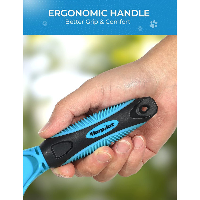 Щітка для собак та котів, гребінець для тварин з нержавіючої сталі 12+23 зубчики, двостороння для видалення шерсті та розплутування вузлів (Large, блакитний)