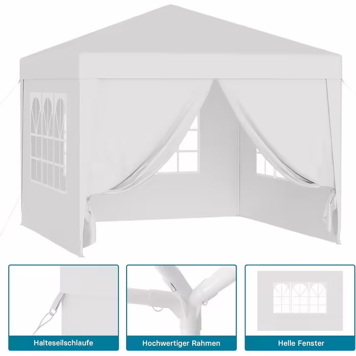 Wiltec Gazebo 3 x 3 m in White with UV Protection 50+, Garden Gazebo with Removable Sides, Party Tent with Windows for e.g. Terrace and Festival
