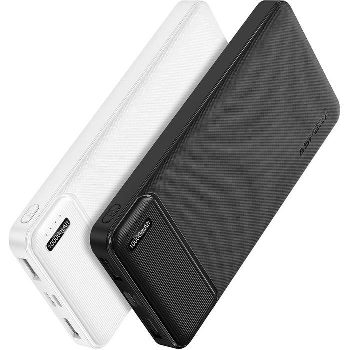 Power Bank AsperX 10000mAh (2 шт.) з USB-C, 4 порти, чорний+білий, для iPhone, iPad, Huawei, Tablet