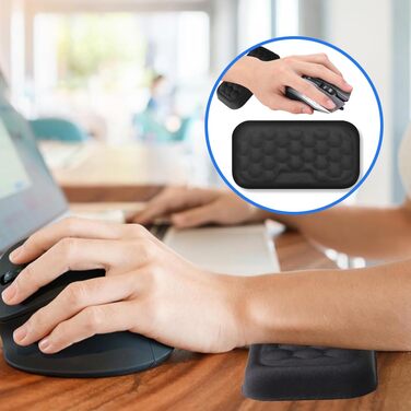 Підставка для зап'ястя QEQAR ергономічна, з memory foam, для офісу, чорна | Зменшує навантаження на руку та лікоть