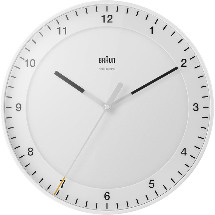 Braun Classic Large Radio Wall Clock, Central European Time Zone (CET/GMT+1) with a quiet movement, easy-to-read dial, 30cm diameter, white model BC17W-DCF.