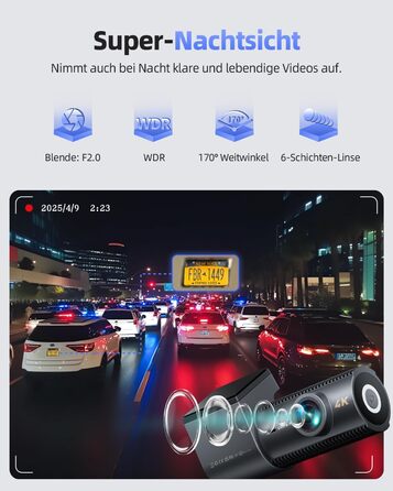 CIEVIE Автомобільна відеореєстратор 4K з GPS, WiFi, Dual, IPS 1.5″, 64GB SD, 170° та G-Sensor, WDR, Нічне бачення, Loop-запис, підтримка до 256GB