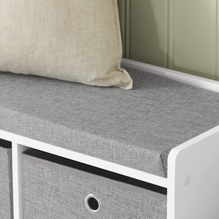 SoBuy FSR65-DG Storage Ottoman Bench, Shoe Bench with Seating Area, Shoe Chest with 3 Gray Baskets, White, WxDxH approx.: 102x45x32cm, 3 Baskets White