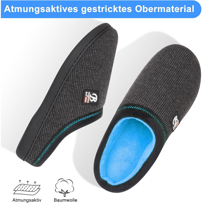 Чоловічі домашні тапочки BIAL з піною з пам'яті, антиковзкі, теплі, з плюшевою підкладкою, для дому та вулиці (42/43 EU, Глибокий небесно-блакитний)