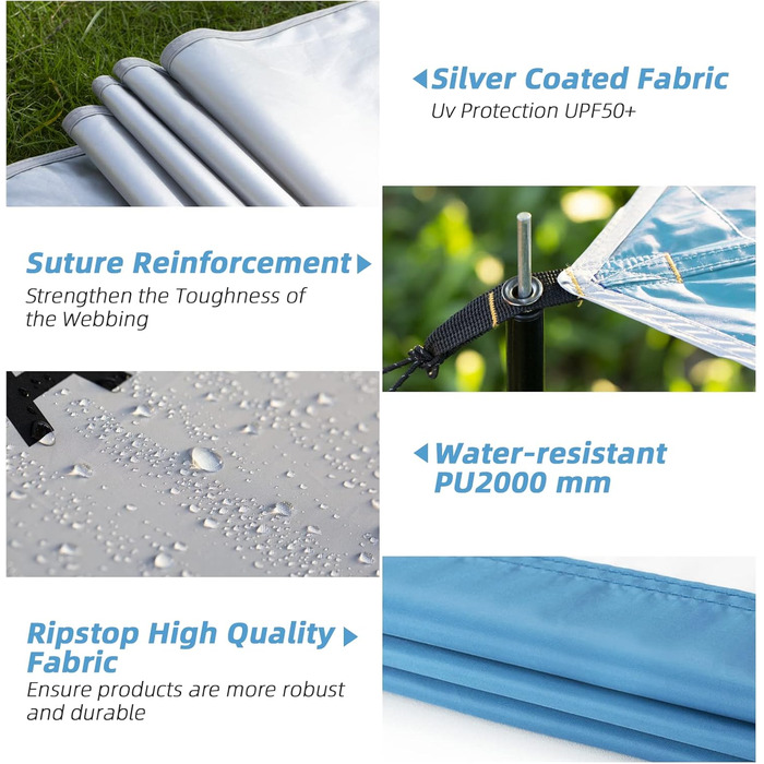 Тент Forceatt Zeltplane 3.7x4.3 м - ультралегкий, водонепроникний, з 6 кріпильними точками, анти-UV для кемпінгу та активного відпочинку (темно-синій & сірий)