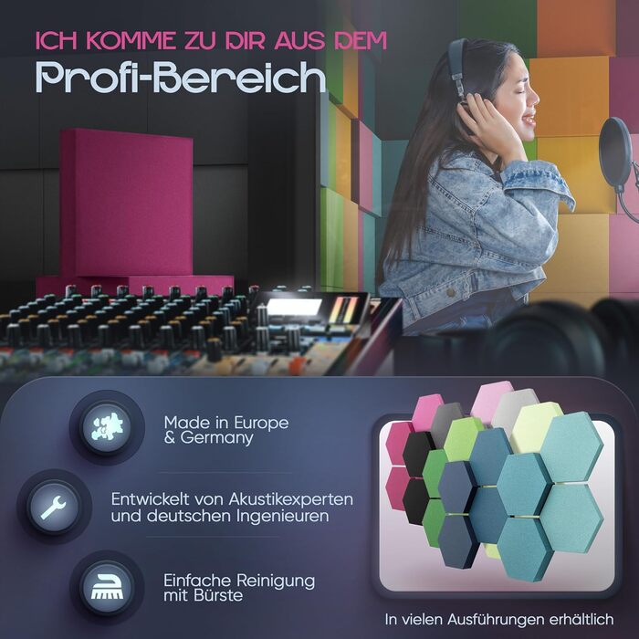 Акустичні панелі для звукопоглинання 3D, набір 8 шт, квадратні стінові панелі з градієнтом 'Sunny Shades' / 'Magnolia Shades', виготовлено в ЄС