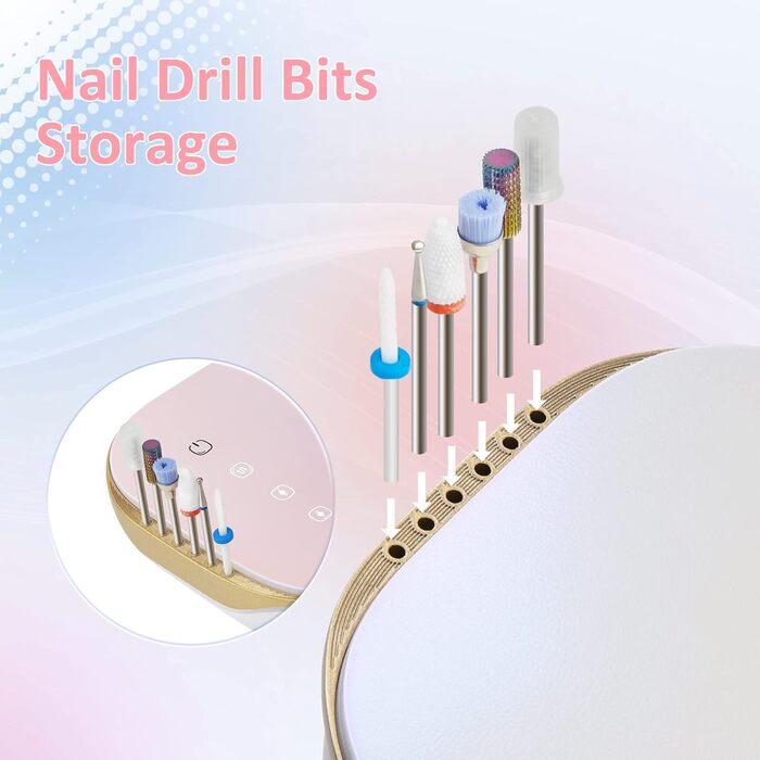 Електрична машинка для манікюру та педикюру Madenia TouchPro – 35000 об/хв, з LED-дисплеєм, 6 насадок (рожевий)