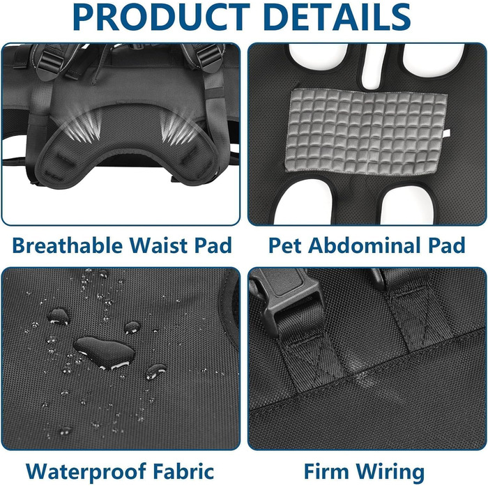 Сумка-переноска для собак великих порід Wakytu: переноска-рюкзак для собак з проблемами суглобів, травмами, літніх собак. Максимальна вага 30-40 кг, чорна, 4XL