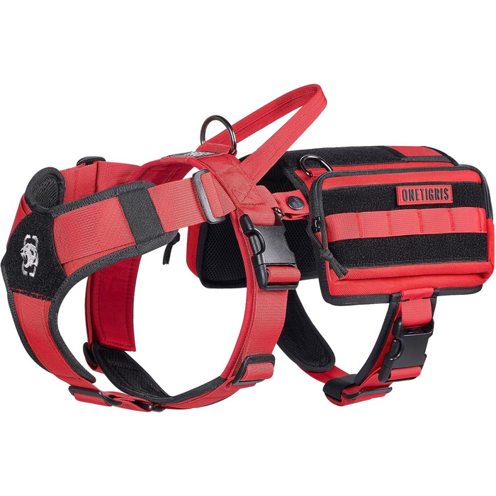 Шлейка для собак OneTigris Guardian з 3 D-подібними кільцями та великою кишенею, червона (M)