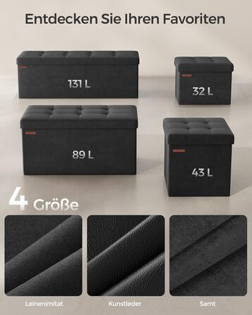 Складаний пуф SONGMICS з місцем для зберігання, 110×38×38 см, кремово-білий, до 300 кг, для вітальні, спальні, передпокою