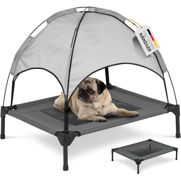 Підвищене лежак для собак з дахом, XL, 122x91x23/114 см, сірий, 520084 (L 76 x B 76 x H 18 см)