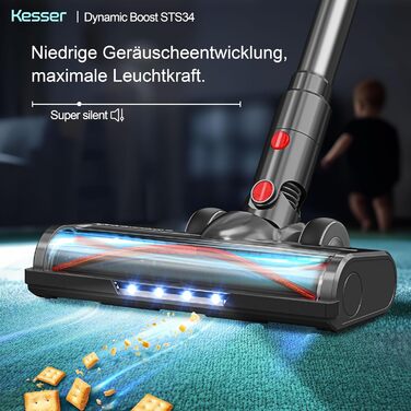 Бездротовий акумуляторний пилосос KESSER® з LED дисплеєм, 70 хв роботи, без мішка, для твердих поверхонь, килимів, шерсті тварин, чорний/червоний
