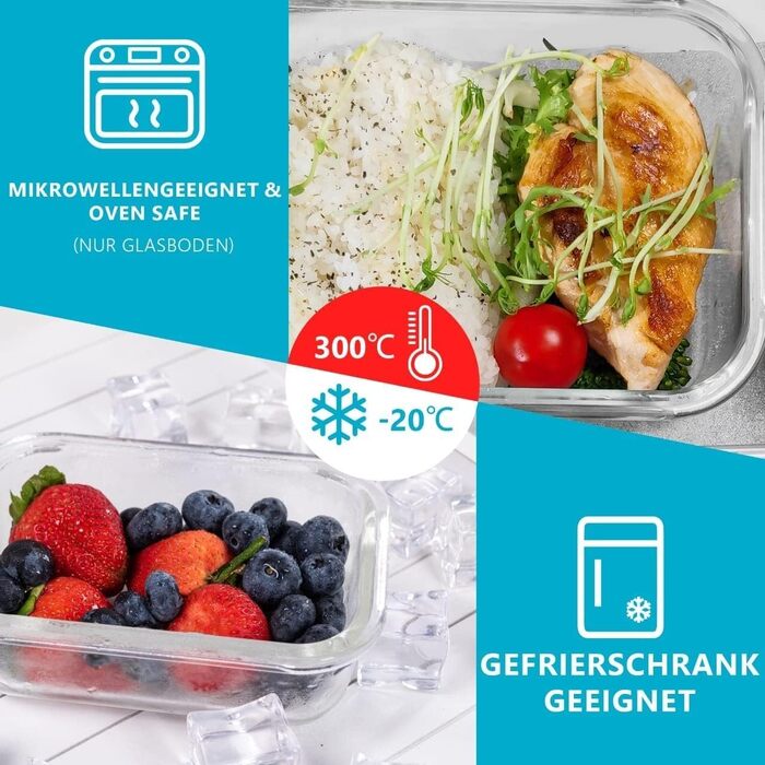 Набір контейнерів для їжі Igluu Meal Prep (12 шт.) – 1050 мл, Borosilikatglas, BPA-free, мікрохвильовка, духовка, морозильник, посудомийна машина, витікання