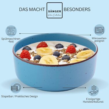 Набір керамічних мисок Sänger VALUE COLLECTION (Bombay Saphir) - 4 шт., 700 мл, для мюслі, миття в посудомийній машині, мікрохвильова піч, стійкість до подряпин, фіолетовий