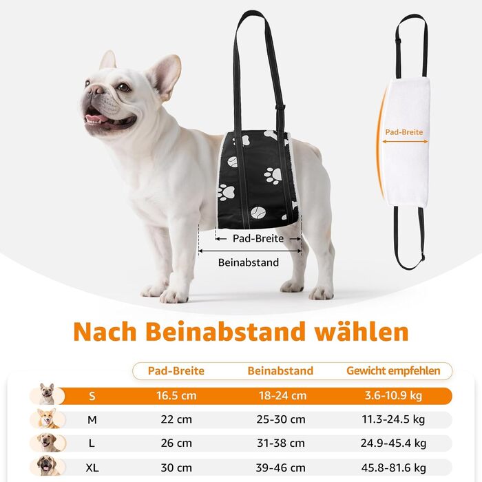 Підтримка для собак - міцний повідковий бандаж для собак різних розмірів, безпечна підтримка для собак з обмеженими можливостями, травмованих або літніх (S)