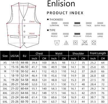 Костюмний жилет для чоловіків Enlision: Жилет та краватка з павальовим принтом, нагрудна хустинка, флоковий жакард, набір для весілля/вечірки, темно-синій, розмір M