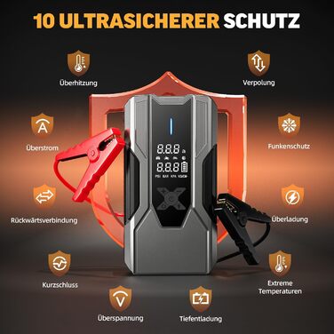 Powerbank для автомобіля 8000A Starthilfe, пусковий пристрій з компресором 150PSI, 26800mAh для бензинових та дизельних двигунів (до 12.0L), зарядний пристрій для акумулятора