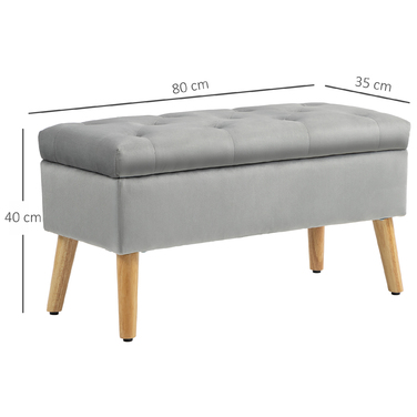 HOMCOM Storage Bench, Upholstered Bench with Lid, Bed Bench with Velvet Look, for Entryway, Bedroom, Living Room, Rubber Wood 102 x 35 x 43 cm Grey | Aosom