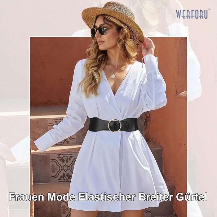 Еластичний пояс для жінок WERFORU 3 шт. Широкий ремінь для сукні, чорний+коричневий+бежевий, розмір M (73-82 см)