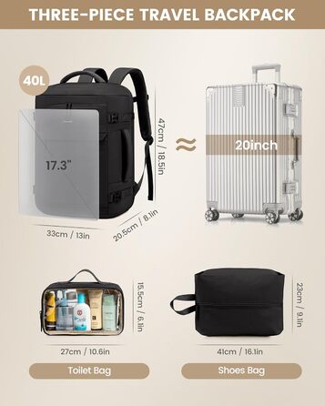 Чорний жіночий рюкзак LOVEVOOK 50L для подорожей, авіаперельотів та роботи, 17 дюймів