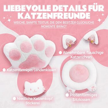 Ігровий крісло Dowinx з підніжкою, рожевий, для дорослих, з дизайном котячих лапок, ергономічний, для ПК