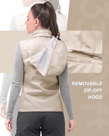 Жіночий софтшеллова жилетка 33000ft з капюшоном, флісовою підкладкою та 5 кишенями для їзди на конях, бігу, хайкінгу (4XL, світло-кахкі)