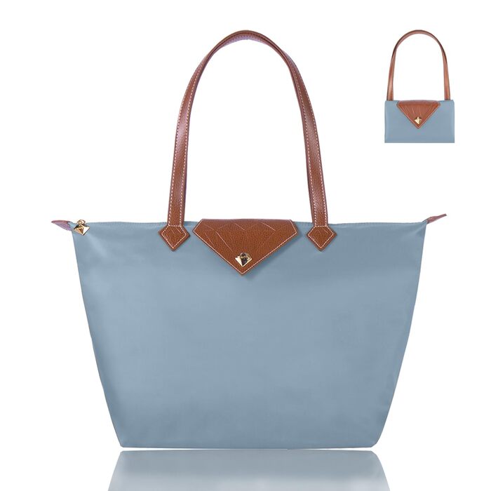 Сумка жіноча велика шопер водонепроникна через плече чорна для роботи, подорожей, покупок (блакитна, L)