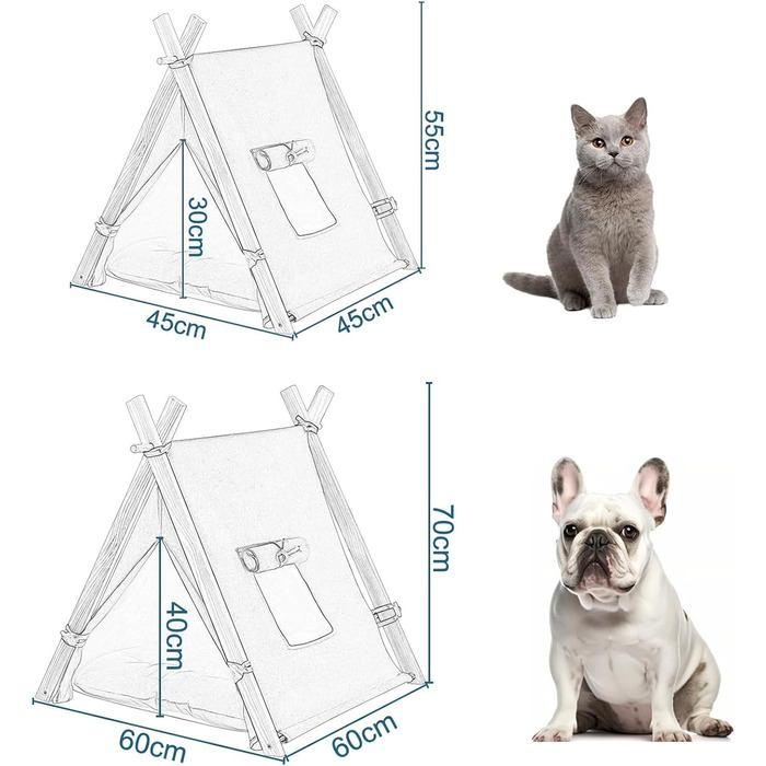 Тент для собак та котів EUGAD Tipi, білий, 60x70x60 см, M. Підходить для маленьких собак та великих котів. Ідеально для дому.