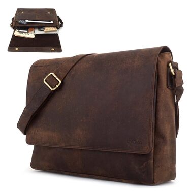 LEABAGS Латтоп-сумка Оксфорд з натуральної шкіри 15 дюймів - Месенджер, робоча сумка, 38x31x10 см, Коричневий