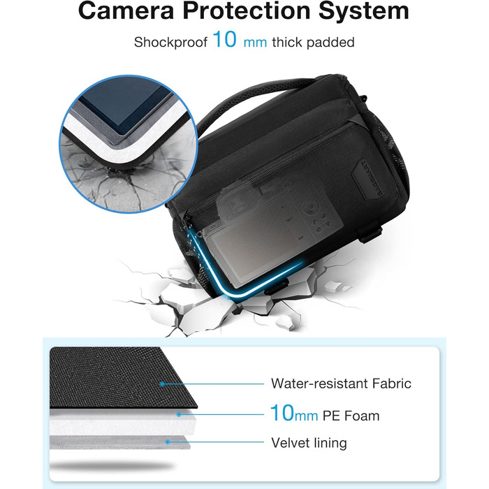 Сумка для камери Bagsmart: водонепроникна фотосумка для DSLR/SLR з дощовиком, чорна