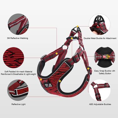 Нашийник для собак середніх та маленьких порід, цуценят, анти-тяга, безпечний, світловідбиваючий, м'який, регульований (S, Червоний)