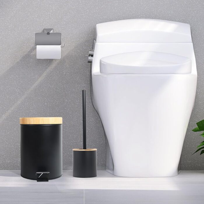 Набір для туалету Greelue: щітка для унітазу з дерев'яною ручкою та підставкою з нержавіючої сталі, чорний