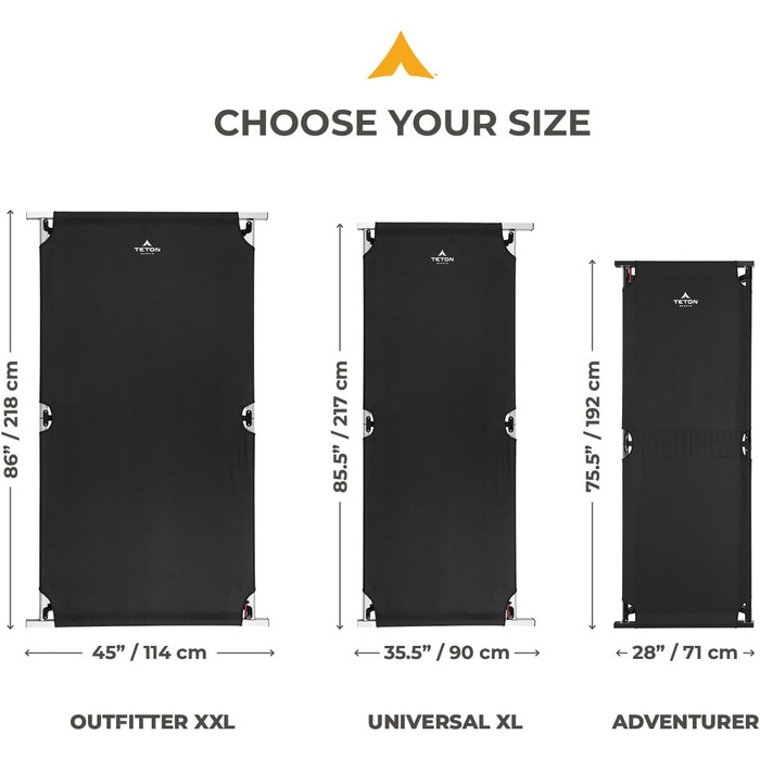 Кемпінгове ліжко TETON Sports Adventurer Limited Edition для дорослих, чорне | Розмір 75.5' x 25'