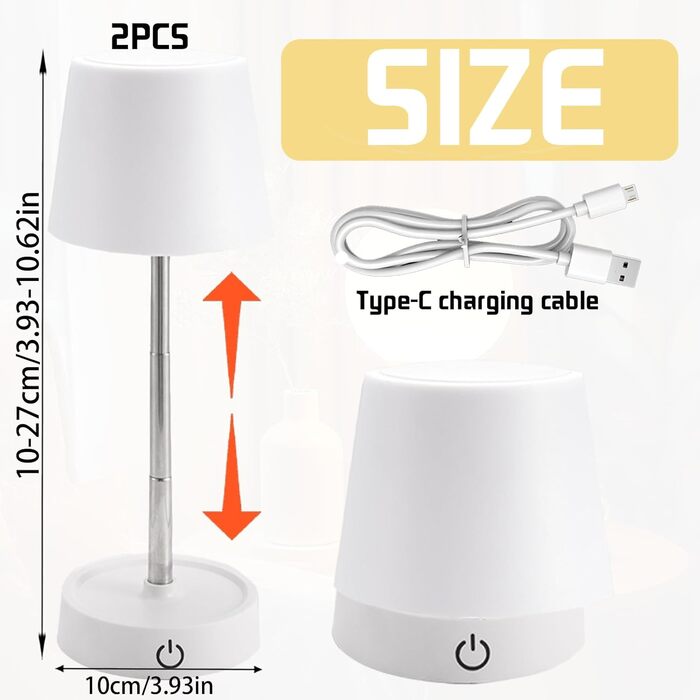 Акумуляторний LED світильник настільний 2 шт., телескопічний, з димером, нічник для спальні, вітальні, приліжкова лампа