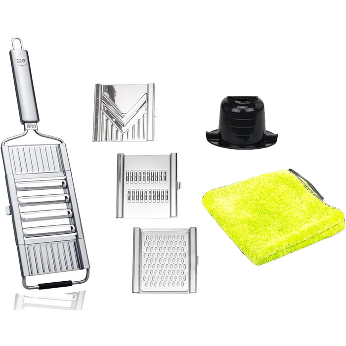 Giant 4-Blade Multi-Grater made of stainless steel - grates vegetables, fruits & cheese 8x faster + 1 PCMM microfiber cloth, color of grater: stainless steel