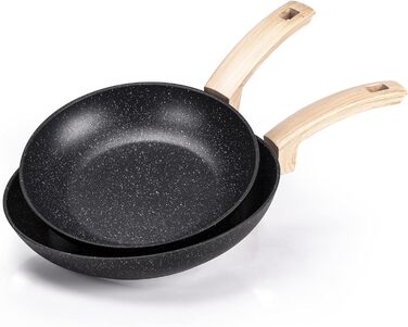 Сковорідки ALLUFLON Etnea Wood антипригарні, набір 20/24/28 см, алюміній, чорні, кам'яна поверхня