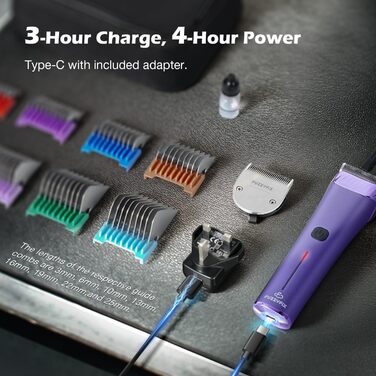 Професійна машинка для стрижки собак з запасним лезом, 5-в-1, фіолетовий колір