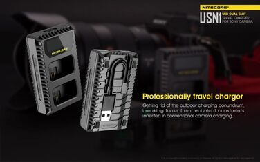 Зарядний пристрій Nitecore USN1 для Sony NP-FW50 з індикатором та USB, чорний